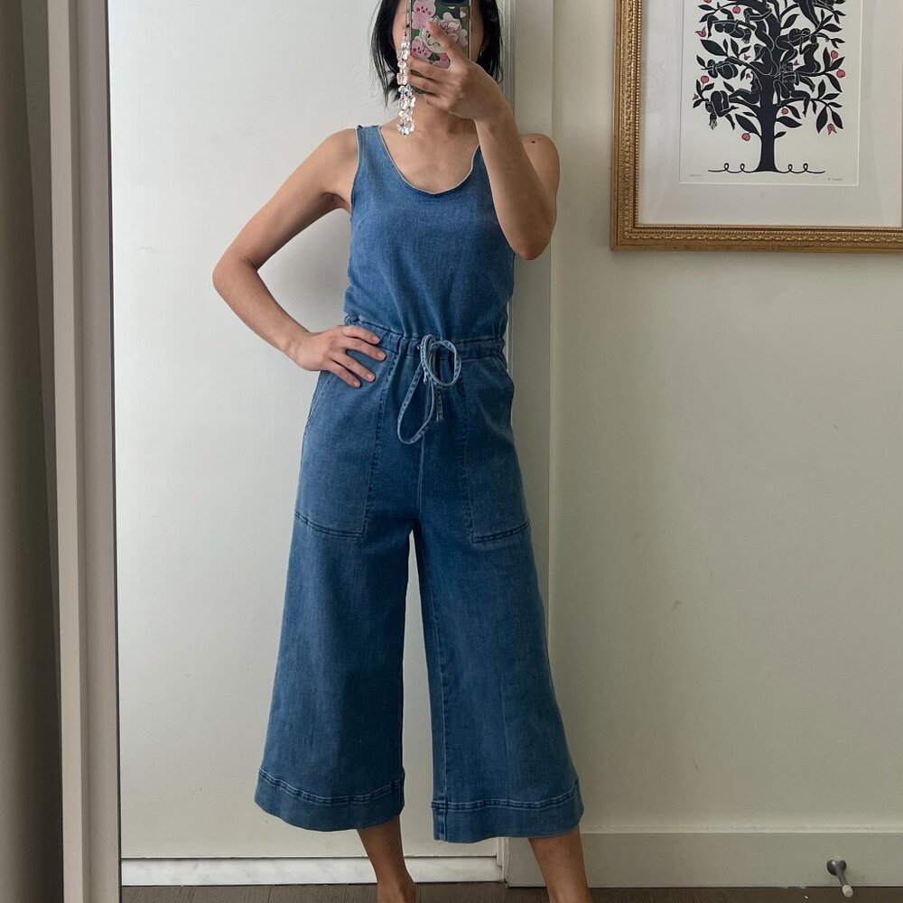 Steven Alan Jumpsuit Size Petite Denim Chambray Cropped Wide Leg